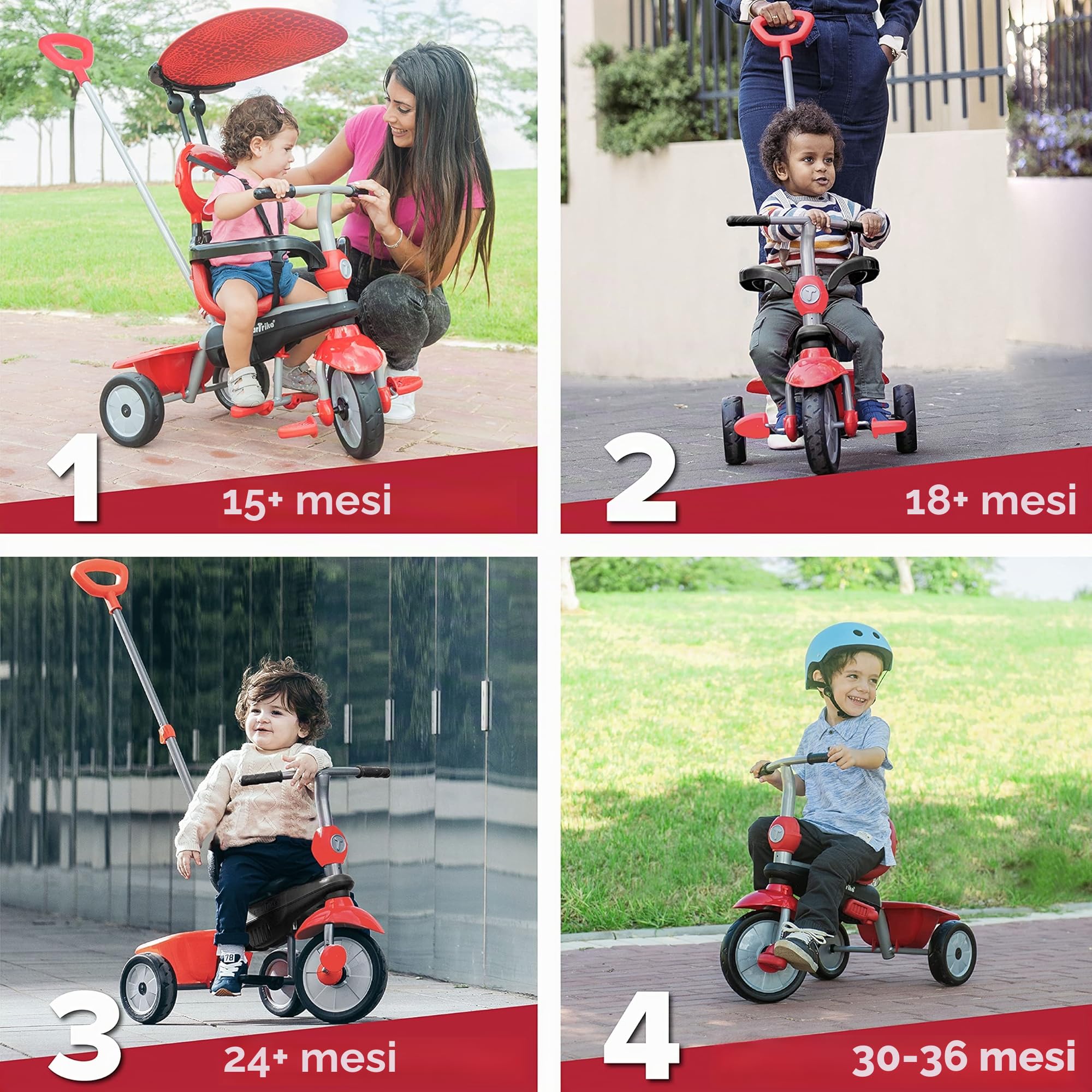 smarTrike Zoom - Triciclo multilivello 4 in 1, 2, 3 anni, colore: Rosso