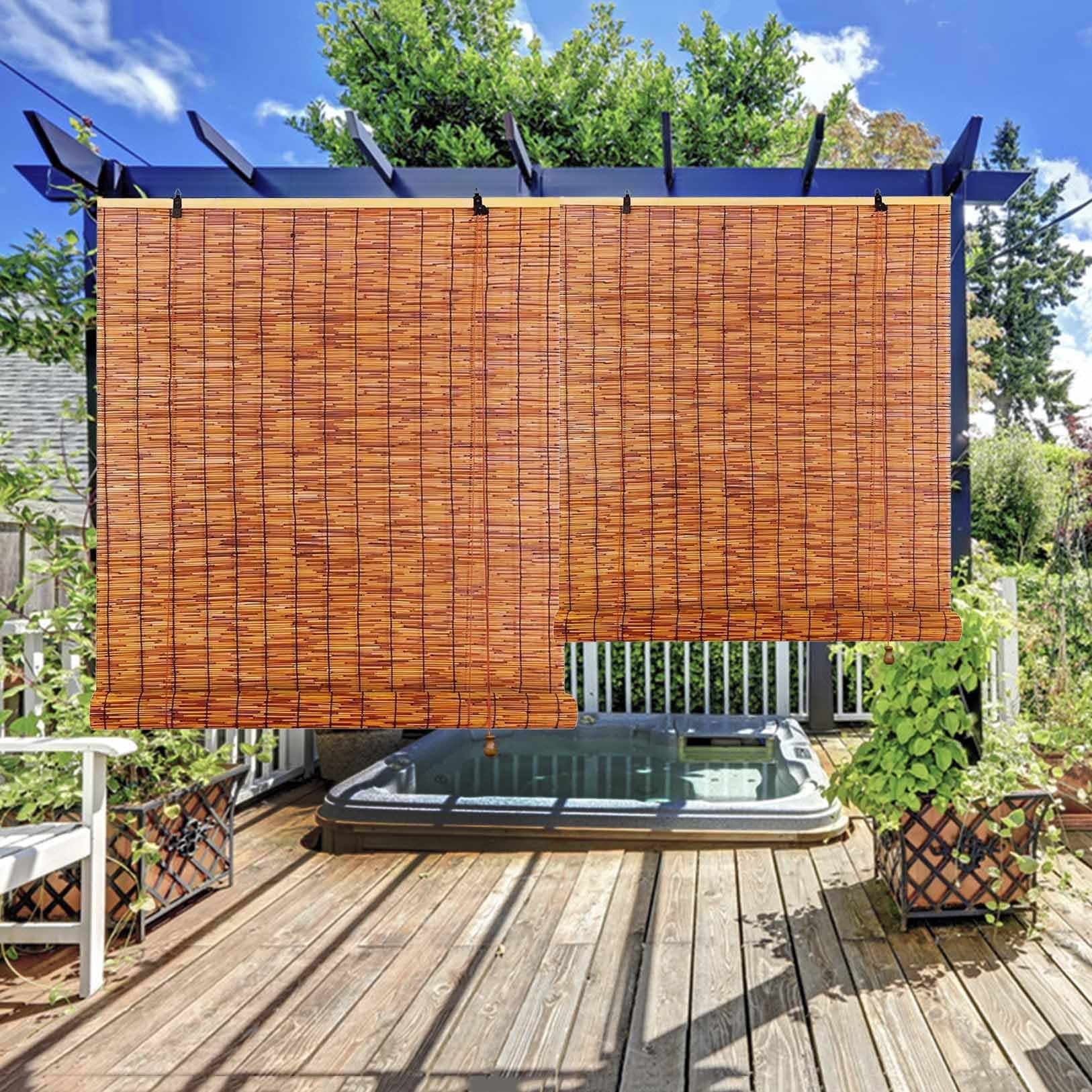 Jhuiquenix Brown Bamboo Blinds 120Cm X 160Cm Natural Reed Roller Blinds With Lifter Sunshade Privacy Screen For Windows Patio Pergola Roman Blinds Anti-Uv Bamboo Door Curtain