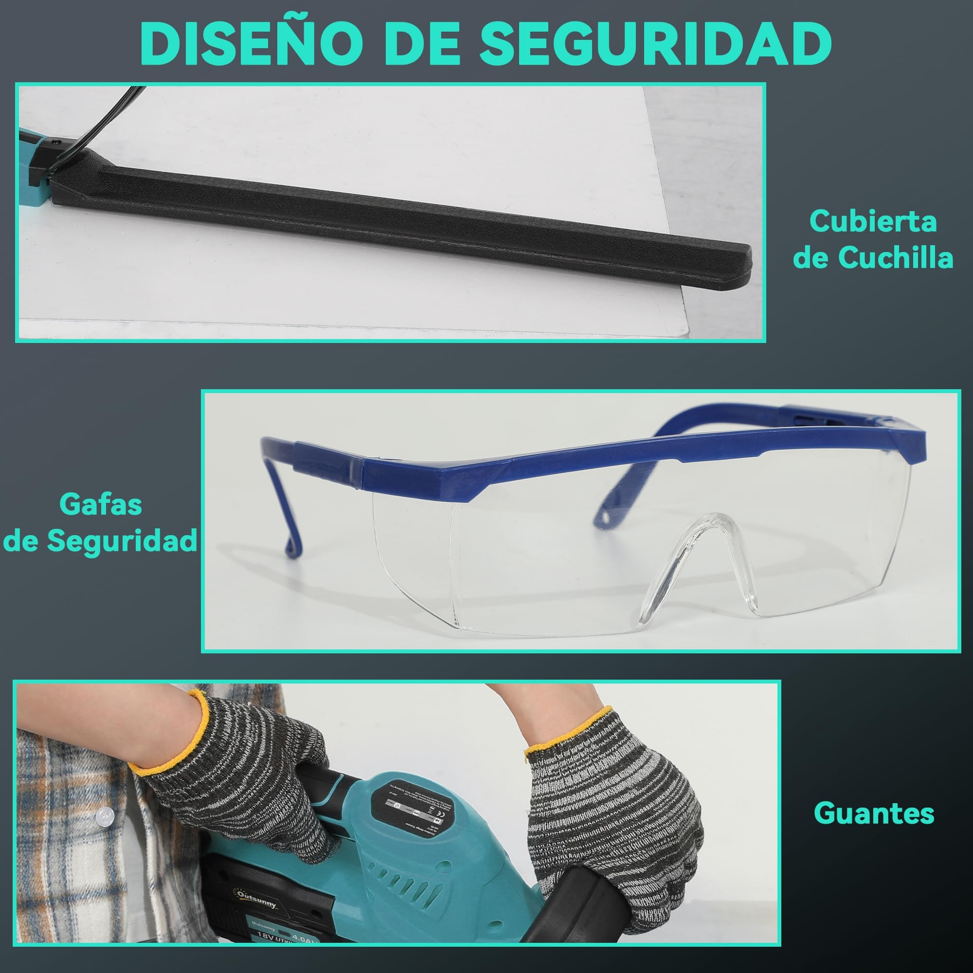 Outsunny Tijeras Cortasetos Eléctrico Cortasetos Batería 18V con 2 Baterías de 4000mAh, Longitud de Cuchilla de 51 cm, Motor sin Escobillas y Cargador para Setos Césped Azul