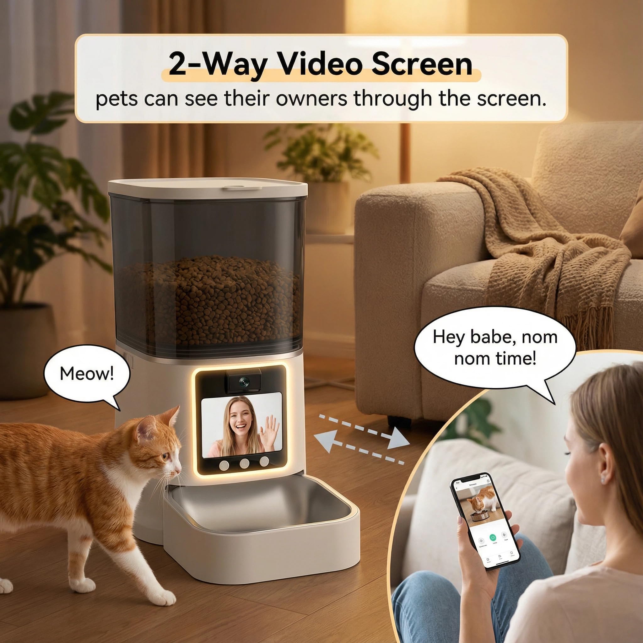 Automatic Cat Feeder with Camera, 2-Way Video& Audio, HD Video with Night Vision, 5G WiFi Pet Feeder, 5L Large Food Storage Container for Multiple Pet, Detachable for Easy Clean - image 2