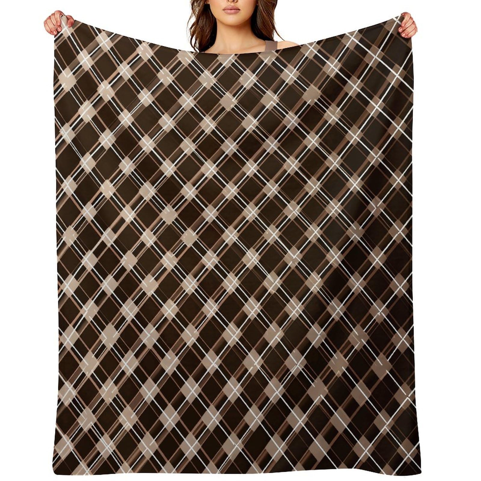 Flannel Fleece Throw Blanket - 50"x60" Super Soft Plush,Lightweight Wrinkle Resistant Cozy Brown and White Blanket for Couch Sofa Bed Travel Camping and Gift