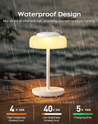 Miniatura 5 de QiMH Lámpara de mesa LED que funciona con pilas, lámpara inalámbrica recargable de 5000 mAh, control táctil regulable continuo, pequeña luz nocturna