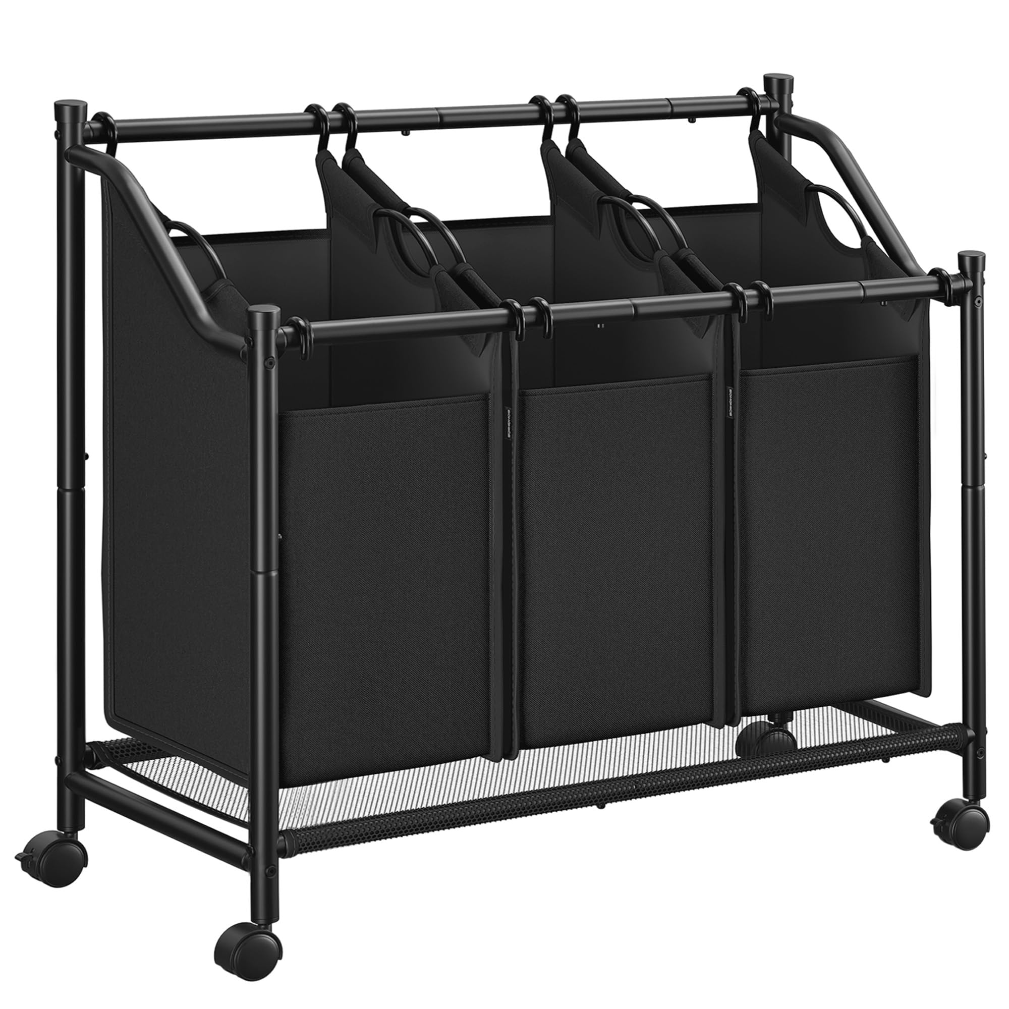 SONGMICS Wäschekorb mit Rollen, Wäschesammler mit 3 abnehmbaren Wäschesäcken, Wäschewagen, für Waschküche Schlafzimmer Badezimmer, 3 x 35 L, tintenschwarz RLS102B01