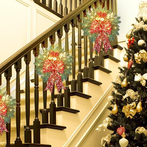 Miniatura 6 de Decoración de escaleras de Navidad con diseño de lágrima, guirnalda de moño, guirnaldas de Navidad para decoración de escaleras de Navidad,