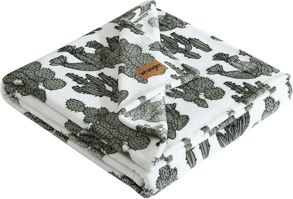 Wrangler - Blanket, Ultra-Soft Plush Fleece Throw Blanket for Couch or Bed, Oversized Bedding (Cactus Garden Green, 50" x 70")