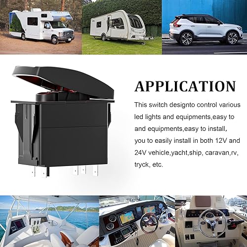 Miniatura 6 de Interruptor de palanca basculante, 6 piezas, barra LED, interruptor de luz todoterreno de encendidoapagadoencendido, interruptores momentáneos de 12