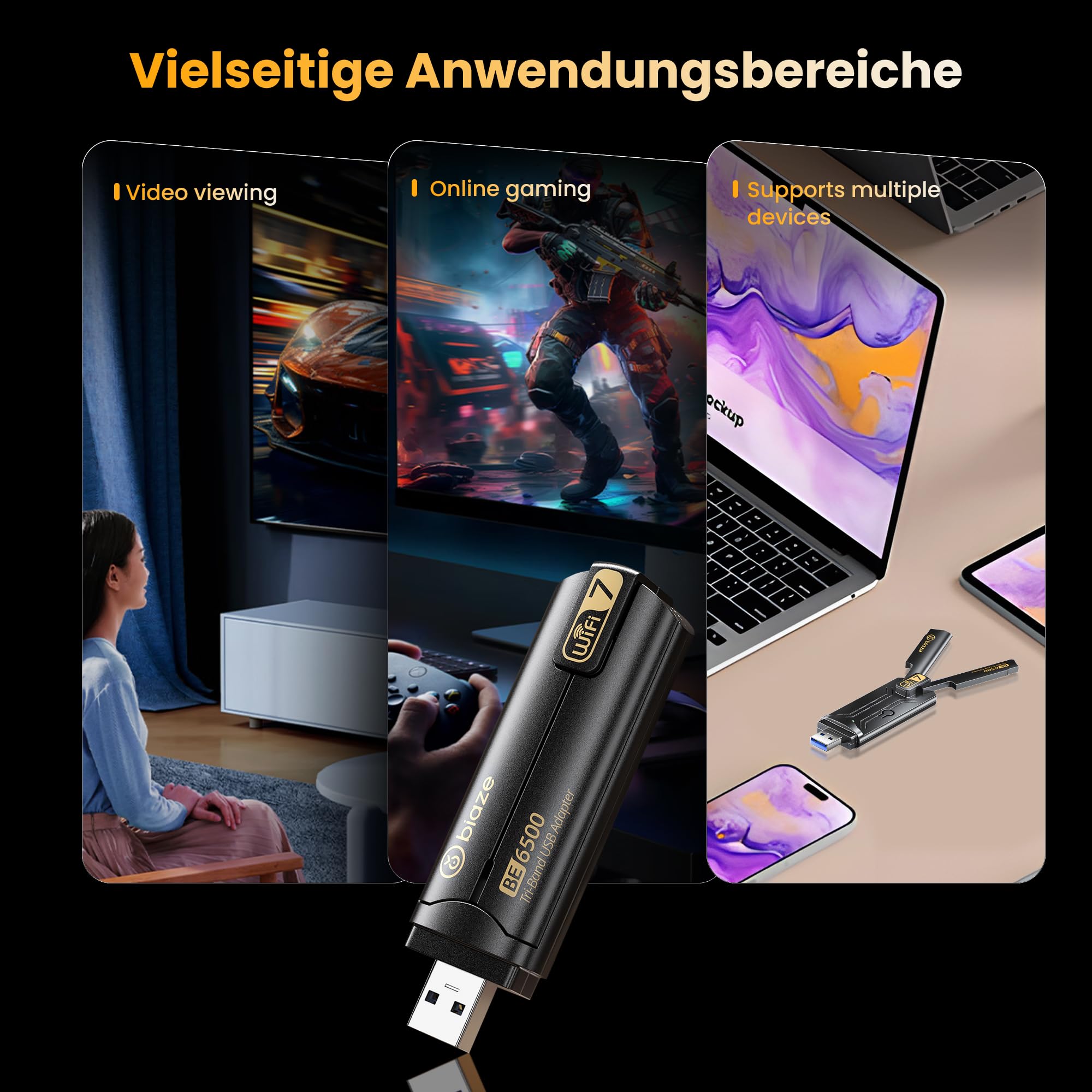 UK20 WiFi 7 Dongle, USB 3.0 WLAN Stick do PC Windows 10/11, 2.4G/5G/6G | szyfrowanie WPA3 | MU-MIMO | OFDMA | adapter Wi-Fi