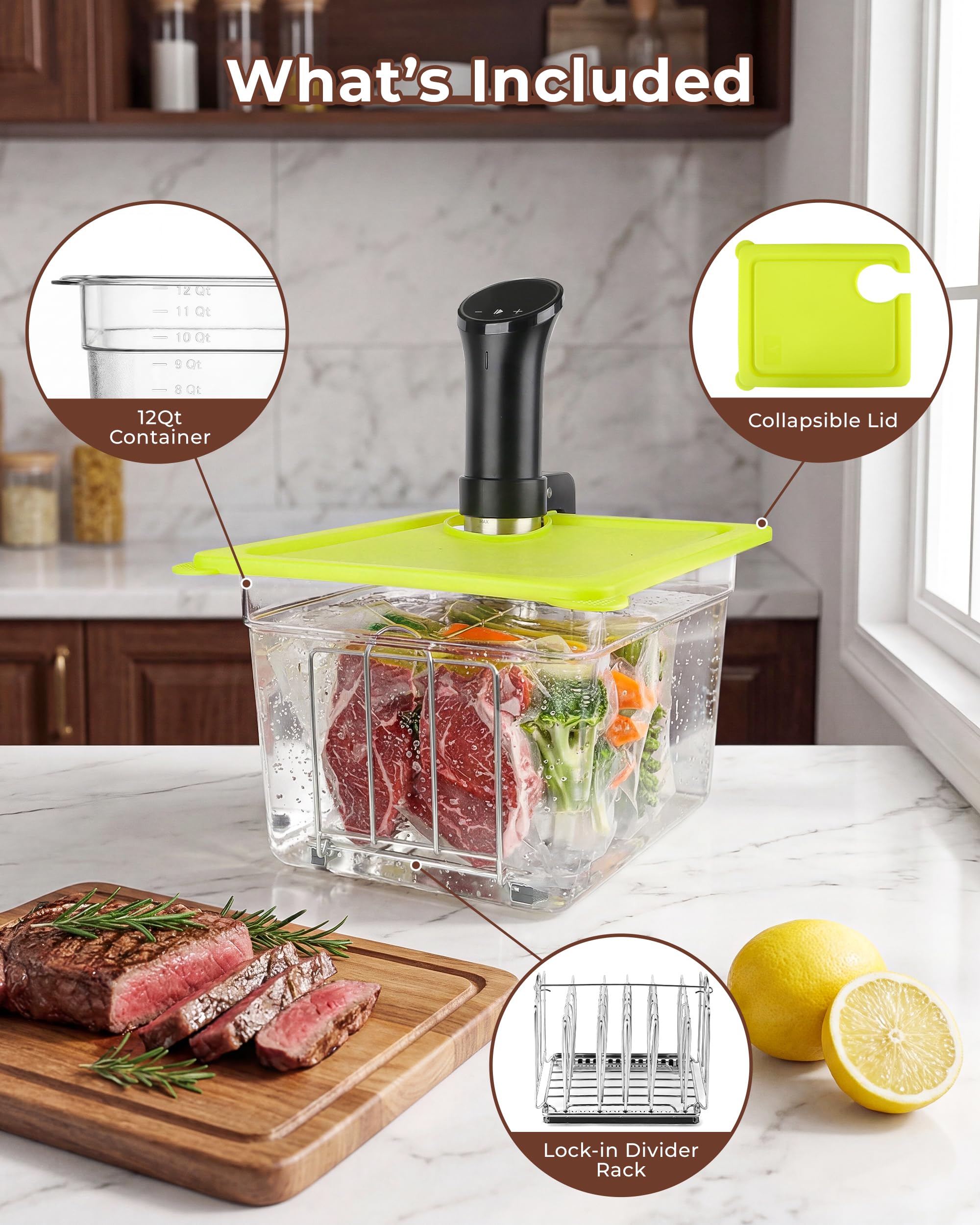 EVERIE Contenitore Sous Vide da 12 litri con coperchio universale in silicone e griglia per sottovuoto compatibile con tutti i modelli Anova, Anova Nano, Chefsteps Joule, Instant Pot, Wancle Sous Vide