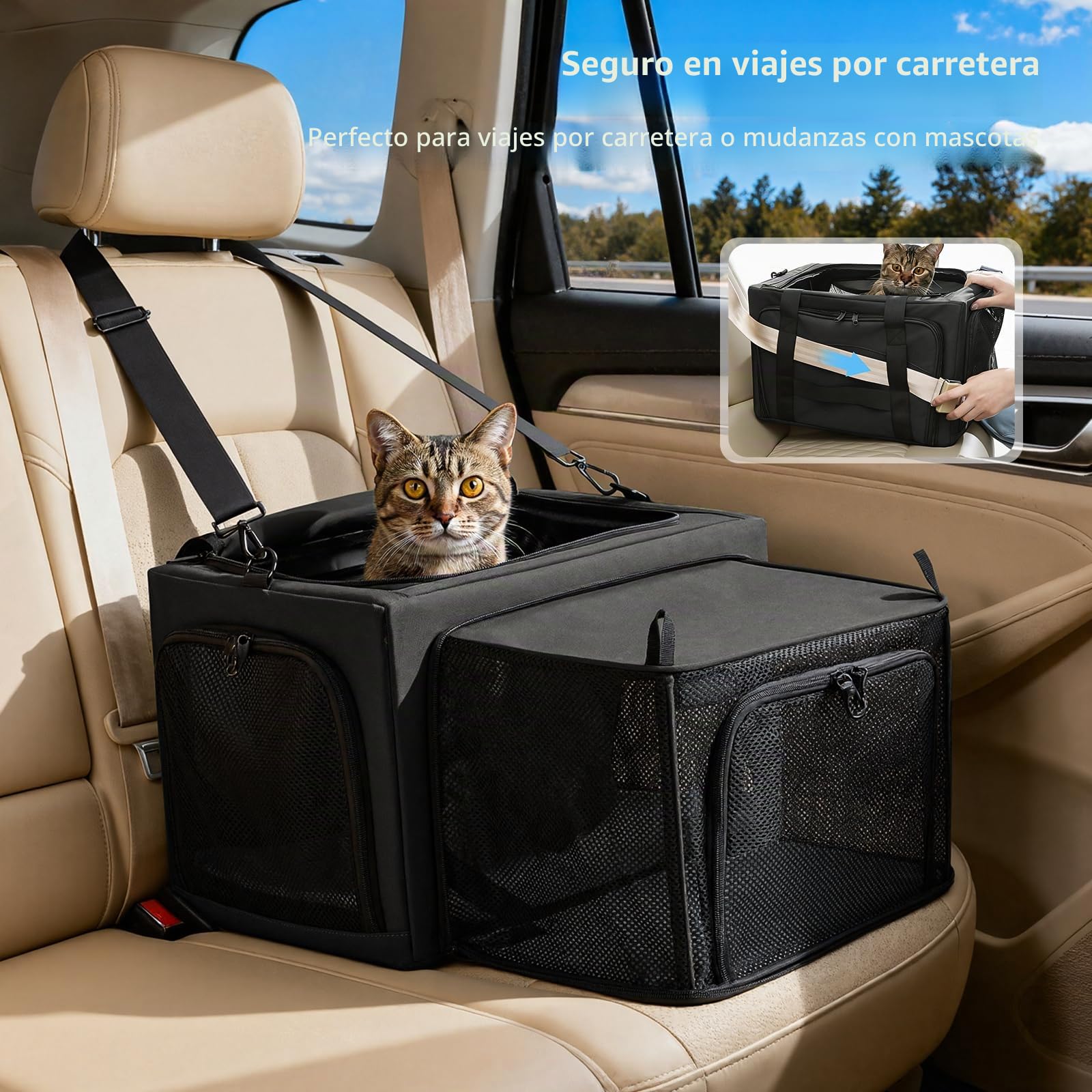 Pecute Transportador para Gatos expandible, Extra Estable, Tela de Malla Transpirable, transportador Grande para Gatos con área Oculta, transportador Suave para Mascotas, Viajes, Camping, Salidas