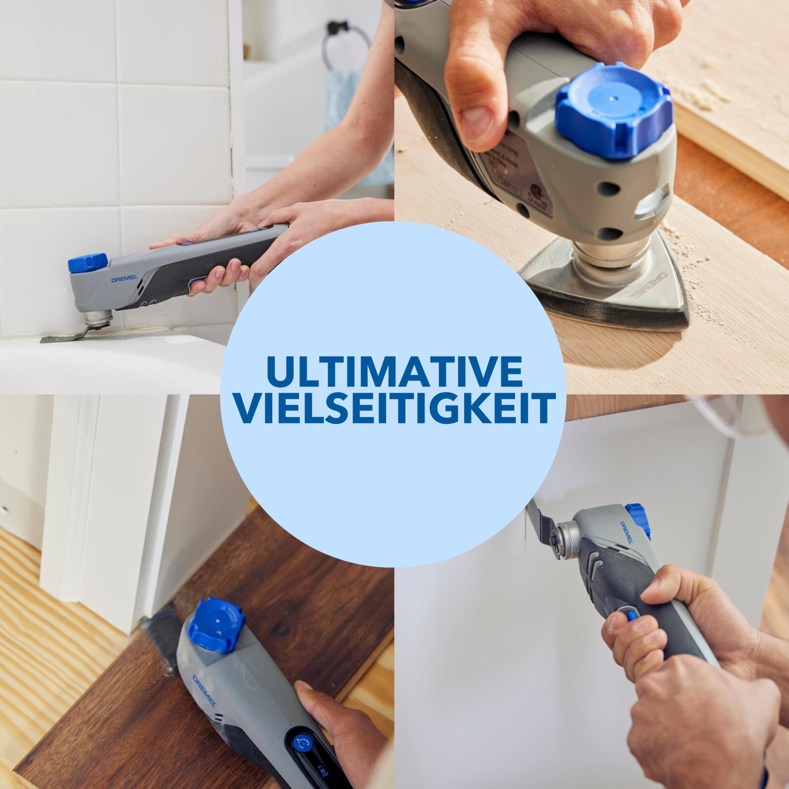 Dremel Blueprint 12V Bürstenloses Oszillierendes Multifunktionswerkzeug mit Anwendungsauswahl und variabler Geschwindigkeit (mit Schneid-und Schabklinge, 6 Schleifpapieren, Schleifpad, Ladegerät+Akku)
