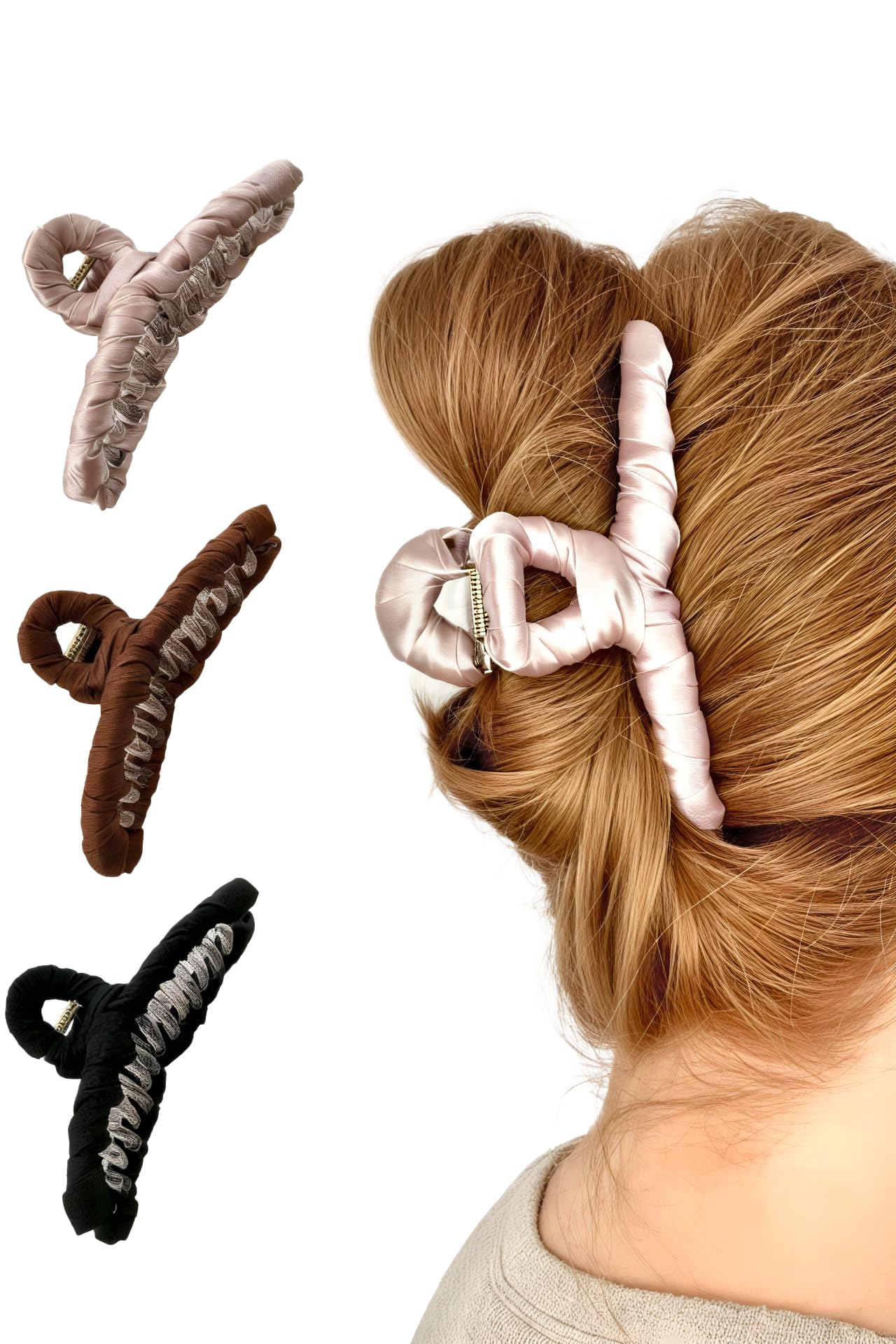 Erdenstolz Large Hair Clip 12.5 cm - Satin Claw Clip in Rose - Women's Hair Clip - Strong Hold for Thick & Thin Hair - Gentle on Hair & Elegant