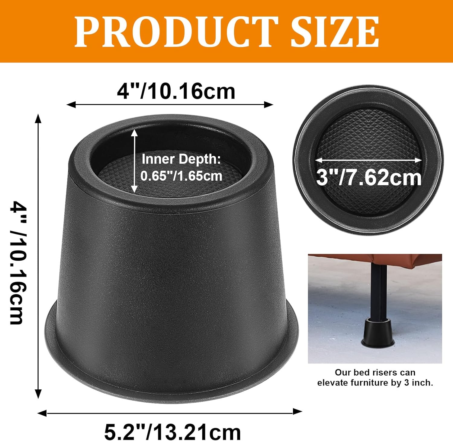 9 Pcs Round Bed Risers, Bed Risers Heavy Duty, 4 Inch Furniture Raising Blocks, Black Lifts with Non-Slip Foam Pads, Dorm Bed Frame Extenders for Desk Chair, Table Legs, Sofa Couch
