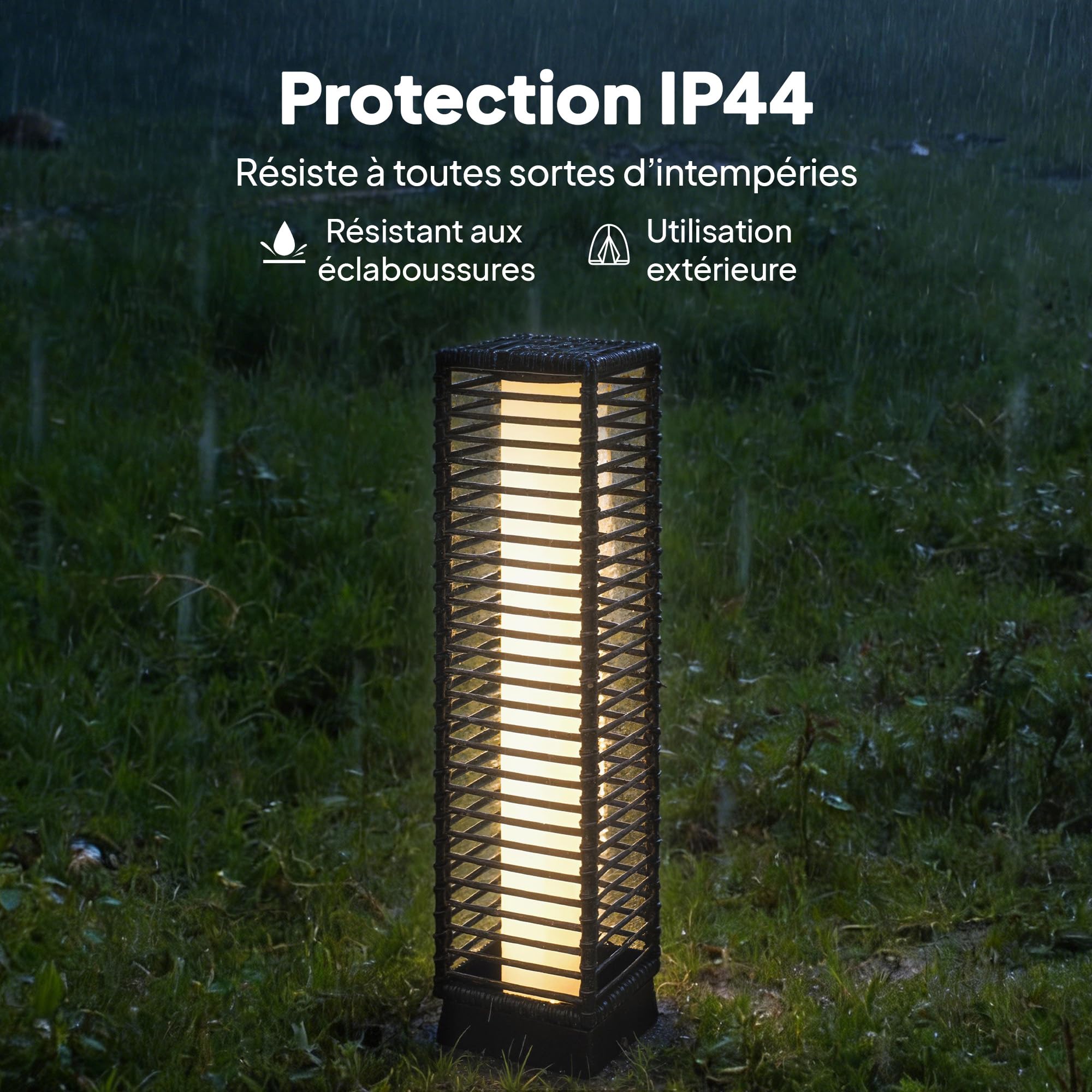 Outsunny Linterna Solar Exterior Resina Trenzada, Negro | Lámpara de pie inalámbrica, recargable, sensor de luz, LED