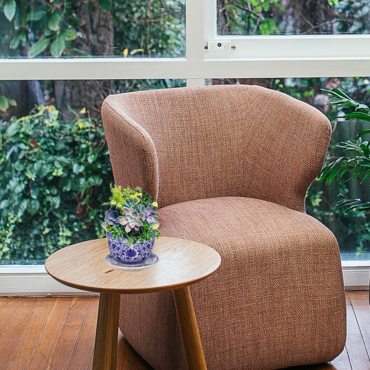 VANZACK Blau-weißer Blumentopf aus Keramik, chinesische Blumentöpfe aus Keramik mit Tablett, dekorativer Blumentopf für drinnen und draußen, Schreibtisch, Garten, Balkon