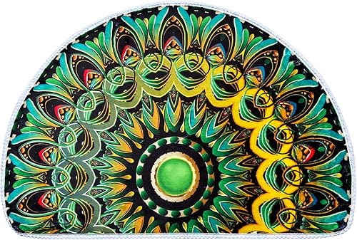 WERGHJ Tapete semicircular para puerta de baño, tapete semicírculo, con mandala, bohemio, verde, antideslizante, absorbente de bienvenida, tapete de WERGHJ Tapete semicircular para puerta de baño, tapete semicírculo, con mandala, bohemio, verde, antideslizante, absorbente de bienvenida, tapete de