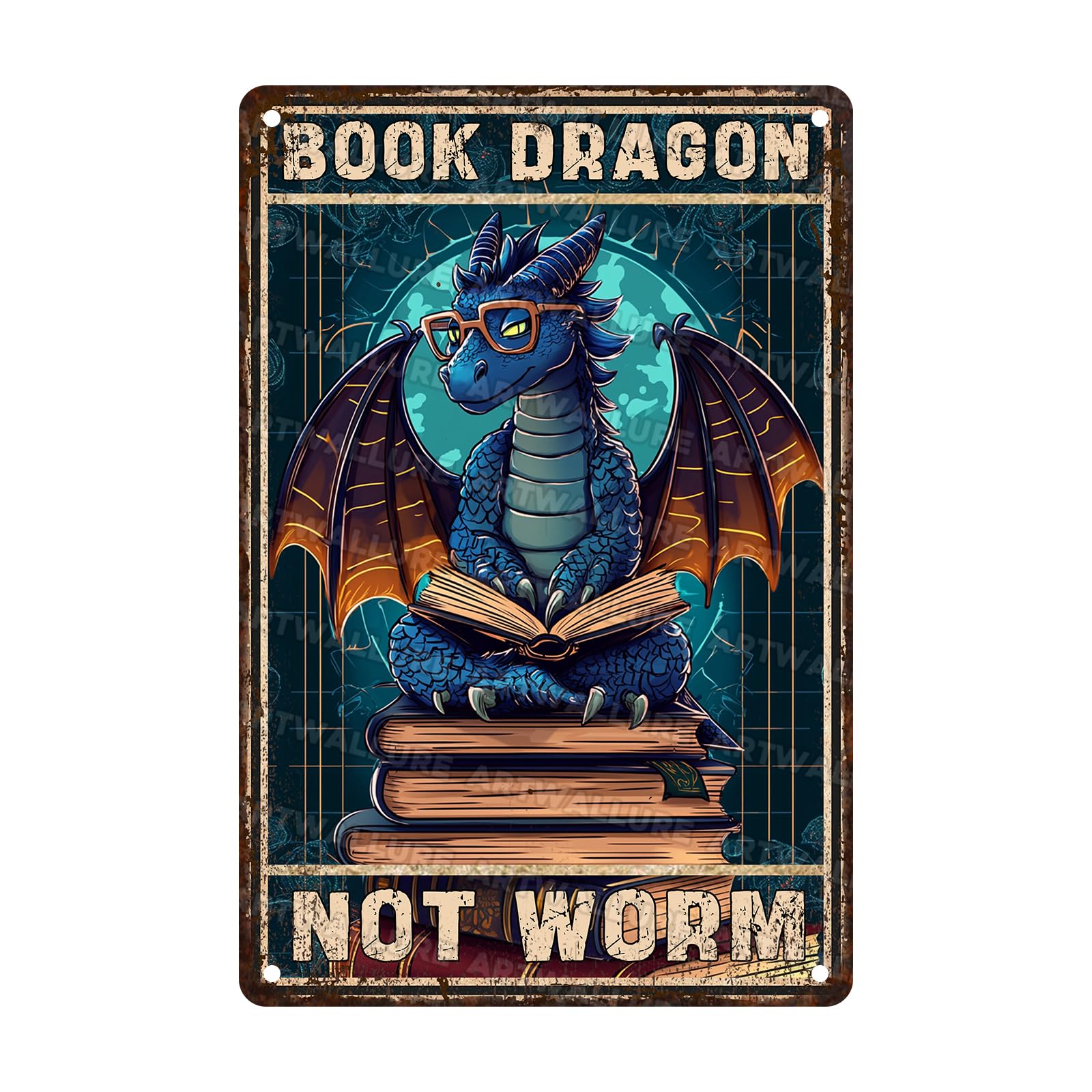 Anceky Retro Metal Tin Sign Book DragonWorm Metal Sign Retro Wall Decor For Farmhouse Bar Cafe Kitchen Backyard Window 12×16 Inch