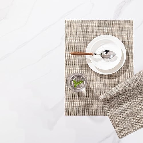 Miniatura 6 de LEXMORE Juego de 6 manteles individuales tejidos de viniloplástico para mesa de cocina, interiorexterior, lavable, manteles individuales lavables