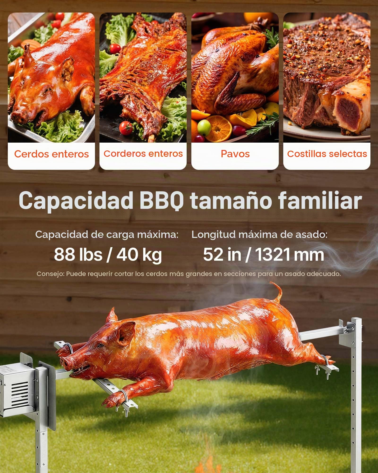 VEVOR Asador Giratorio Eléctrico 8 Niveles de Altura, Capacidad de Carga de 40 kg, Motor de 38 W, Acabado en Acero Inoxidable, Rotación Suave de 360°, Parrilla para Fiestas, Acampadas, Barbacoas