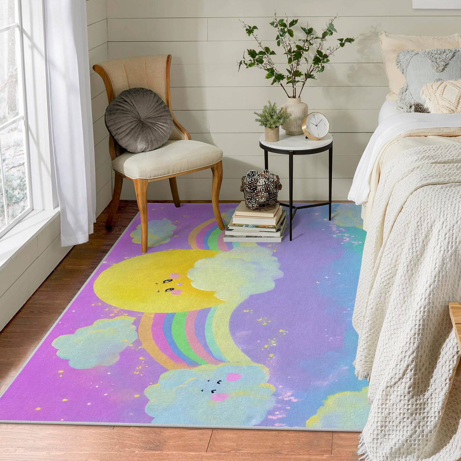 Tappeto Camera da Letto Arcobaleno 80x150 Pelo Corto Morbidi, Tappeti Salotto Nuvola Lavabile Lavatrice, Tappeto Scendiletto per Cameretta Ragazza Stanza