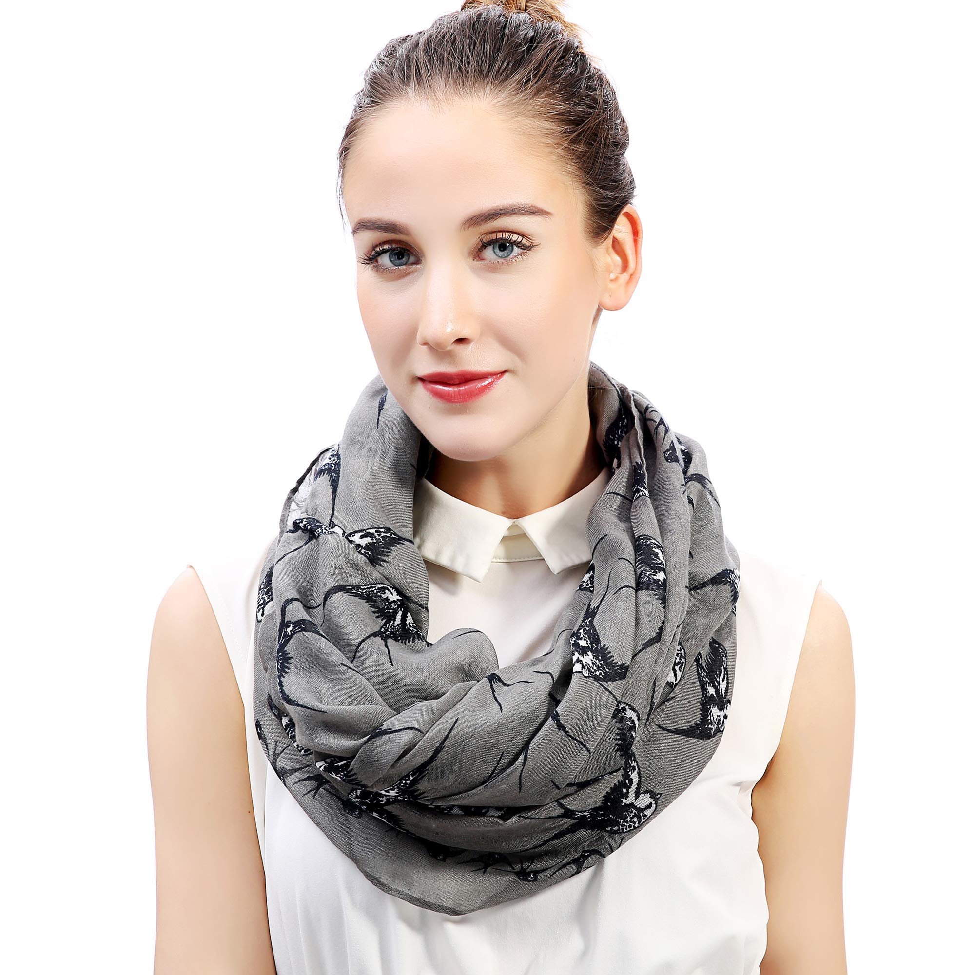 Lina & Lily Women's Grey Swallow Bird Print Lightweight Snood Scarf (Grey)