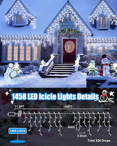 Miniatura 7 de 1458 luces LED de 159 pies para decoración de boda al aire libre, impermeables, luces de Navidad para exteriores, enchufables, temporizador y