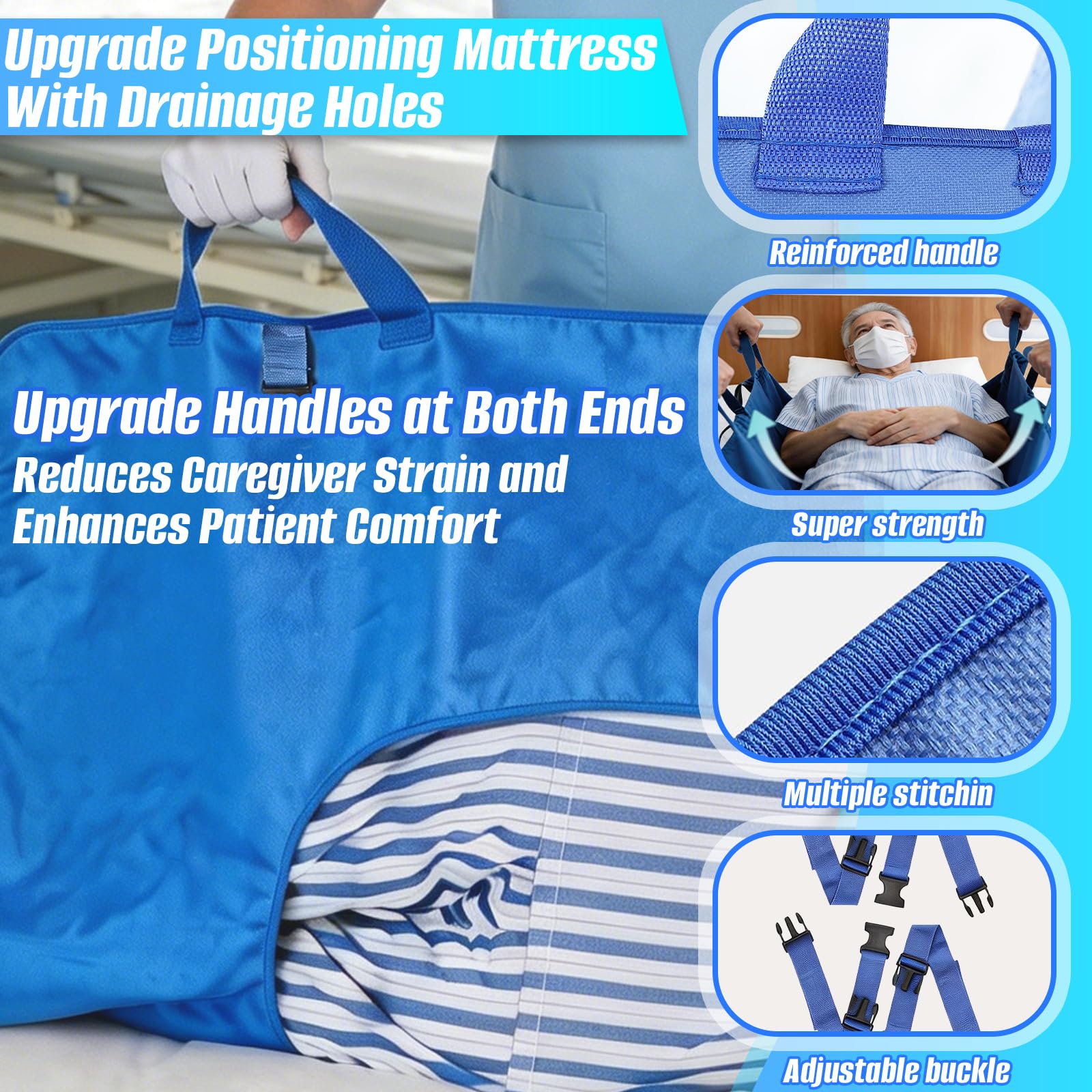 Drap de Glisse & de Transfert Amélioré, 110 x 80cm, Drap de Transfert pour Personnes Alitées, avec Ouverture en O pour Tourner, Soulever, Repositionner & Nettoyer les Seniors & Patients