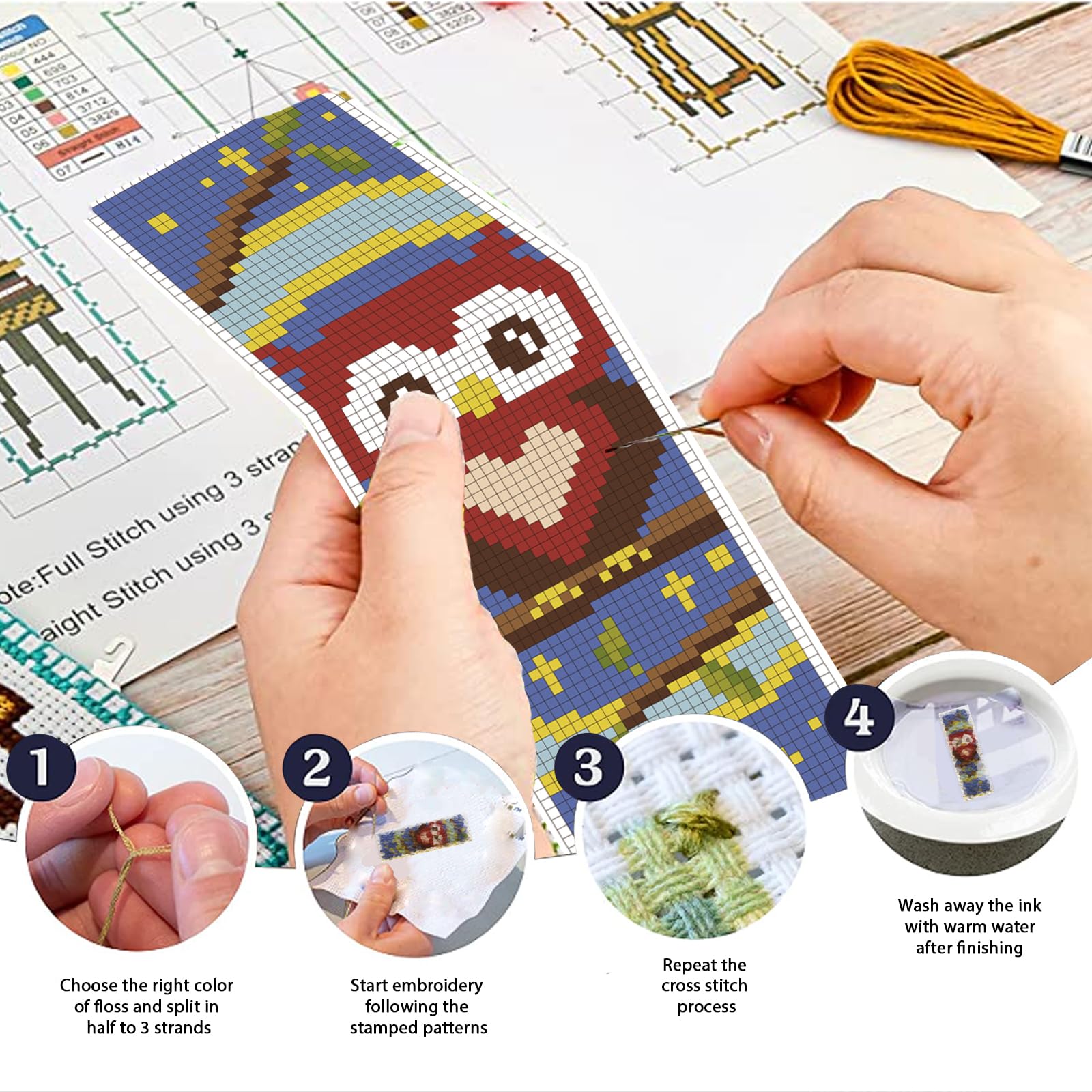 FREEBLOSS 6 Set Cross Stitch Kits with Instructions - Owl Pattern Punch Needle Kit for Beginners - Bookmark Making Kit for Gift - Image 4