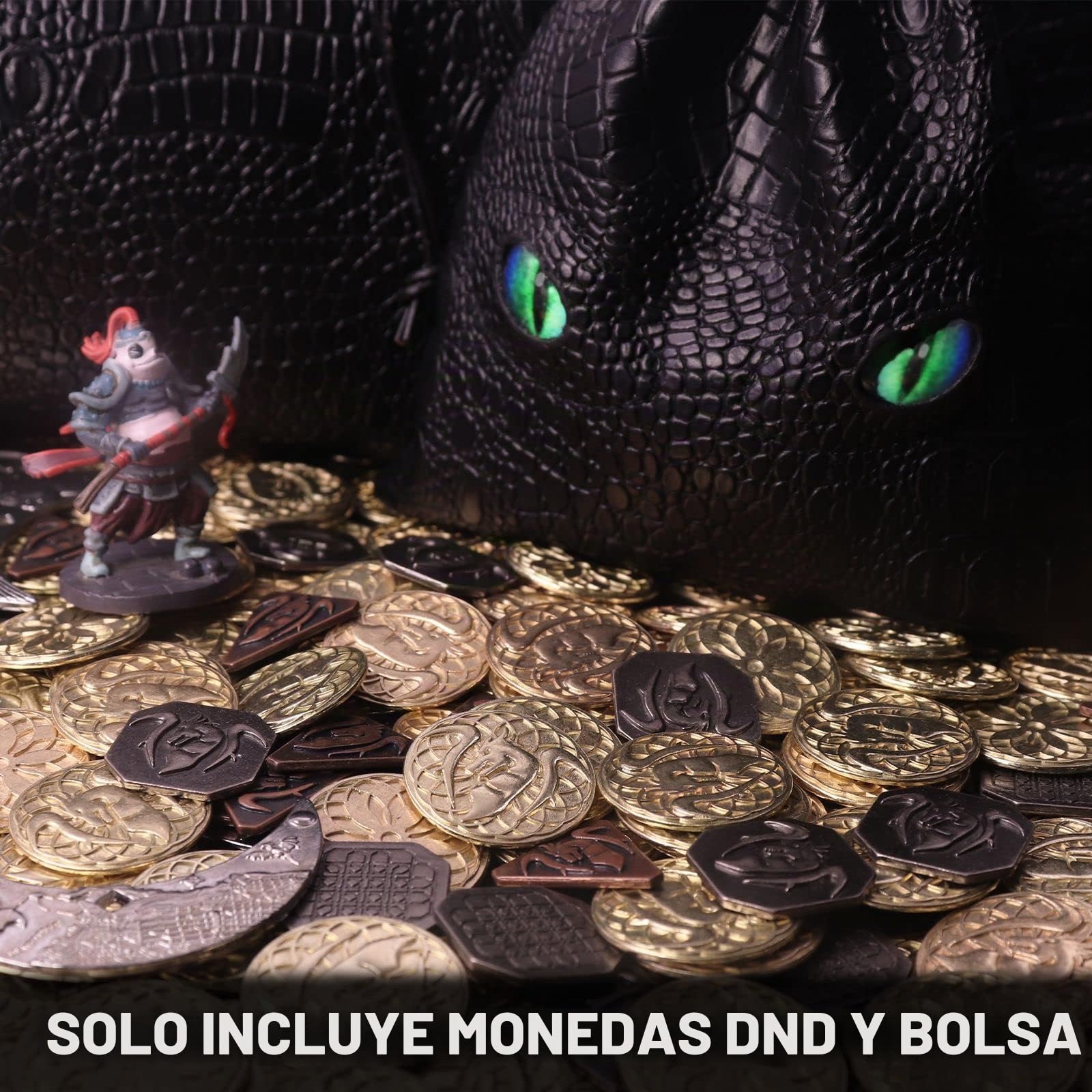 145 Monedas de Metal DND y Bolsa de Cuero, Contiene 60 Monedas de Oro, 40 Monedas de Plata, 40 de Cobre y 5 Monedas de Platino, Bueno para Juegos de Mesa RPG.