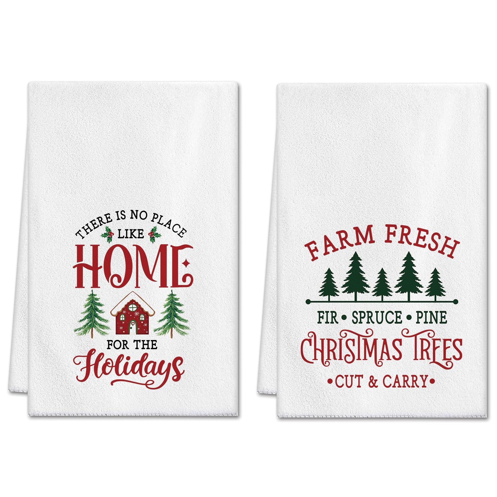 Artscope Christmas Kitchen Towels Dish Towels 45x66 cm, Set of 2 Home and Spruce with Funny Sayings Winter Decoration Hand Towels for Cleaning Cute Design Home Decor