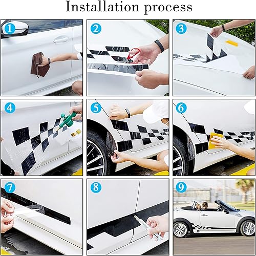 Miniatura 6 de TOMALL 1 par de calcomanías de rayas laterales de bandera a cuadros de carreras de 77.2 pulgadas, compatibles con Mini Cooper Lattice Grid Gráfico