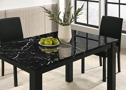 Miniatura 2 de 1pc Black Faux Marble Black Rectangular Dining Table Wooden DiningContemporary