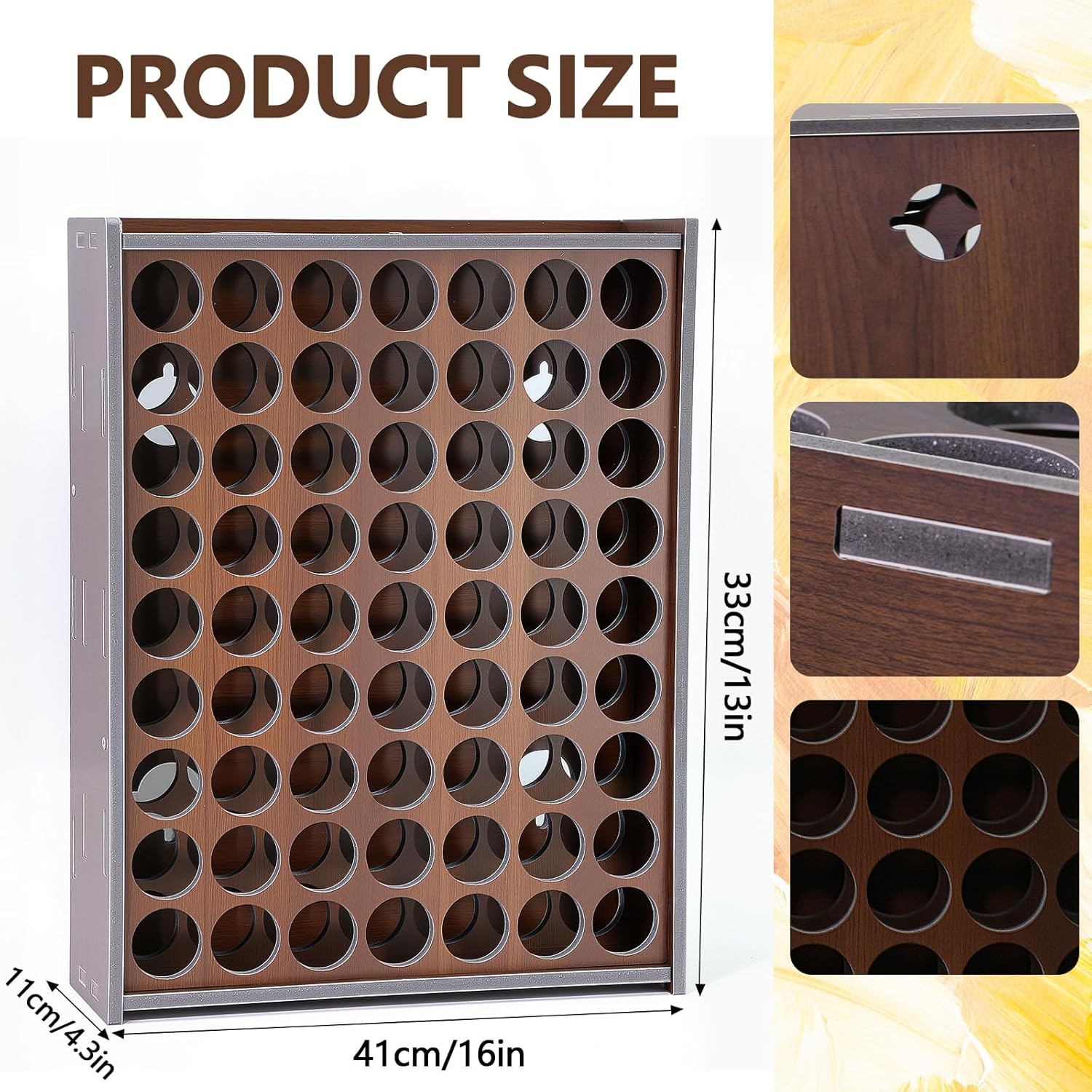 Paint Organizer, 2 Pcs 63 Holes Acrylic Paint Organizer For Storage, Craft Paints Organizers For 2oz Craft Paints And Apple Barrel Vertical Storage(Walnut color)