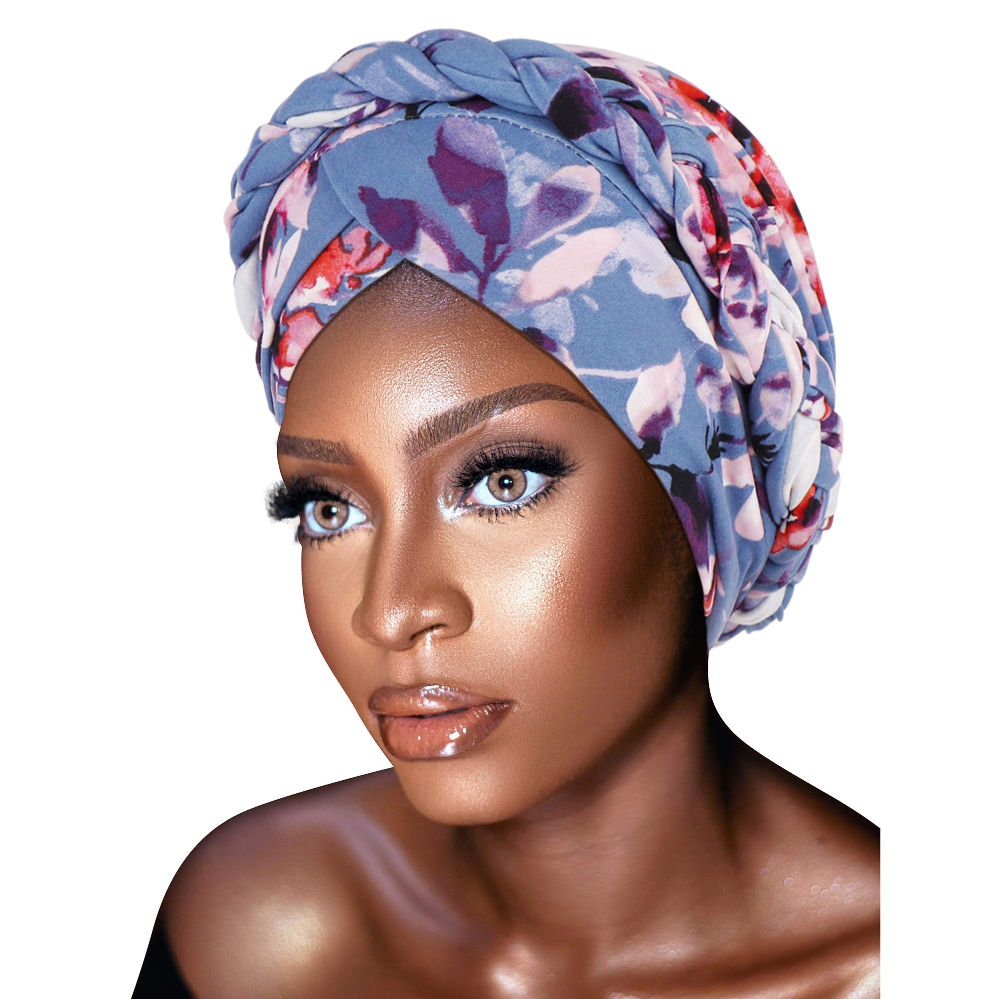 Novarena African Turban for Women Knot Pre-Tied Bonnet Beanie Cap Headwrap, 1 Pc Braided Style 7, One Size-image-46
