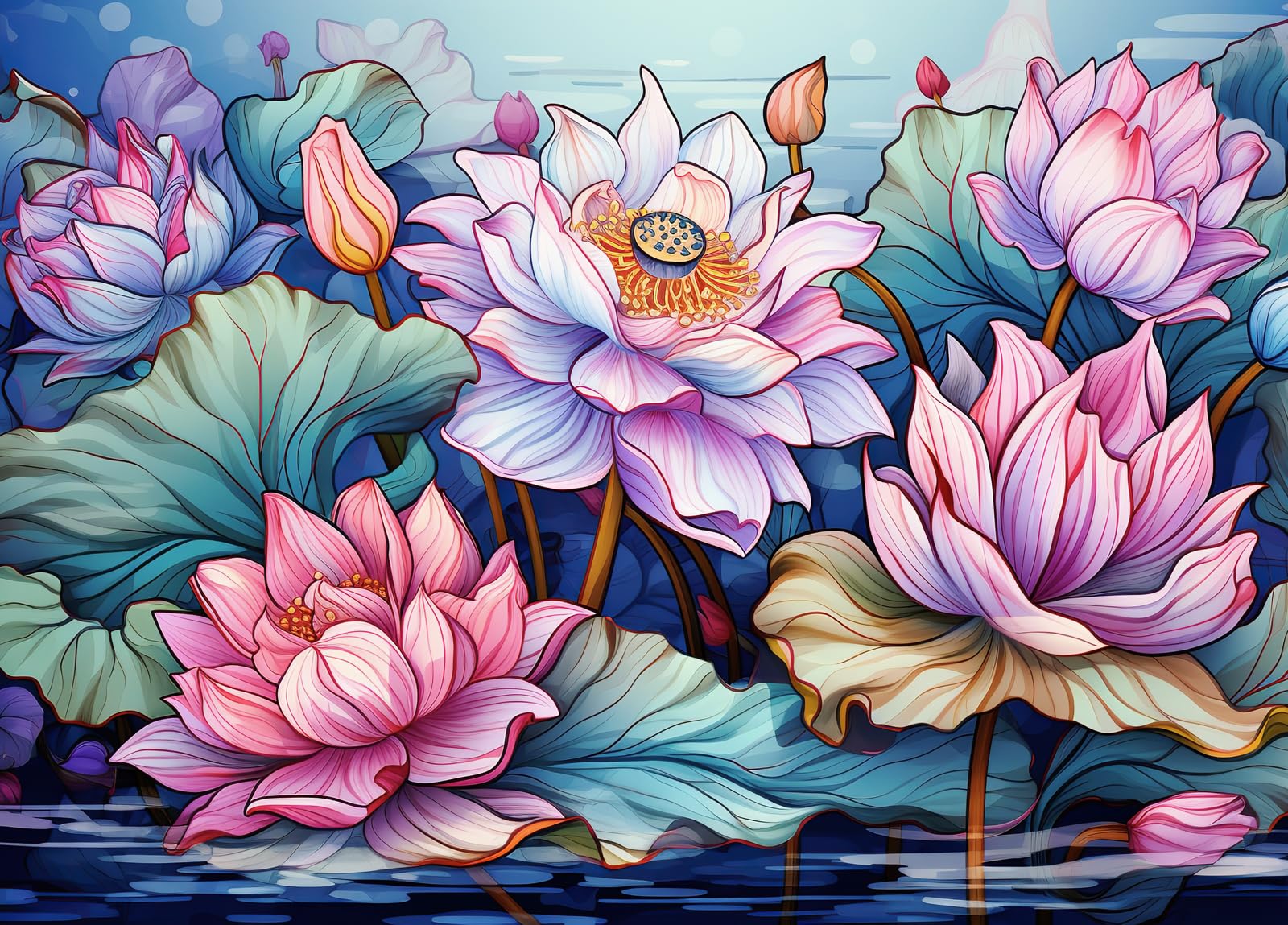 Bullglesup Jigsaw Puzzles for Adults 1000 Pieces, Lotus Letter on Back Interlock Perfectly No Dust, Home Decors Family Challenge Toys for Men Women Elders Seniors (27.5"x19.6"), 1:1 Poster