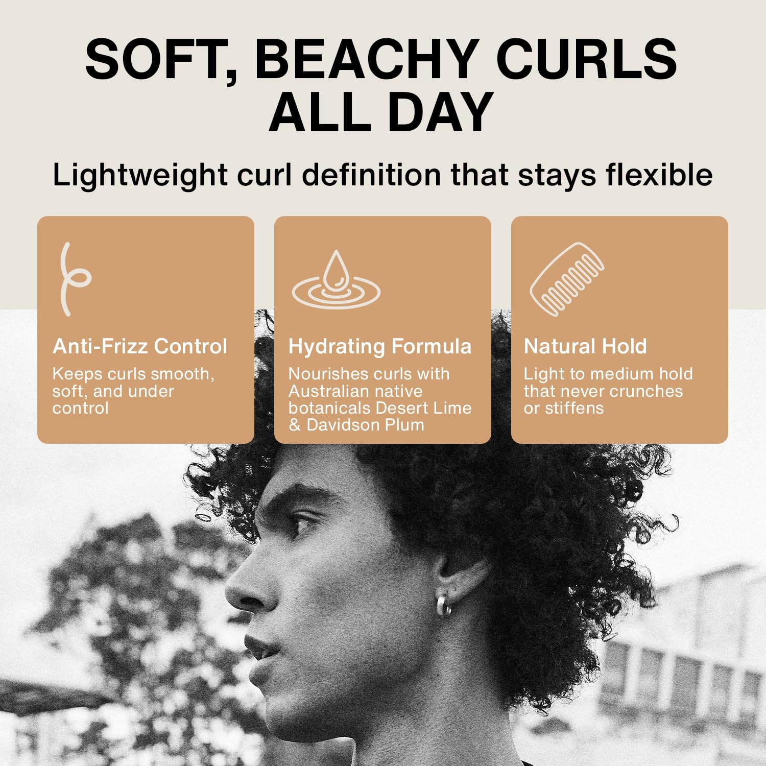 Beach Curl Cream | Lightweight Flexible Hold Curl Definer | Anti-Frizz Cream for Long-Lasting Natural Curls