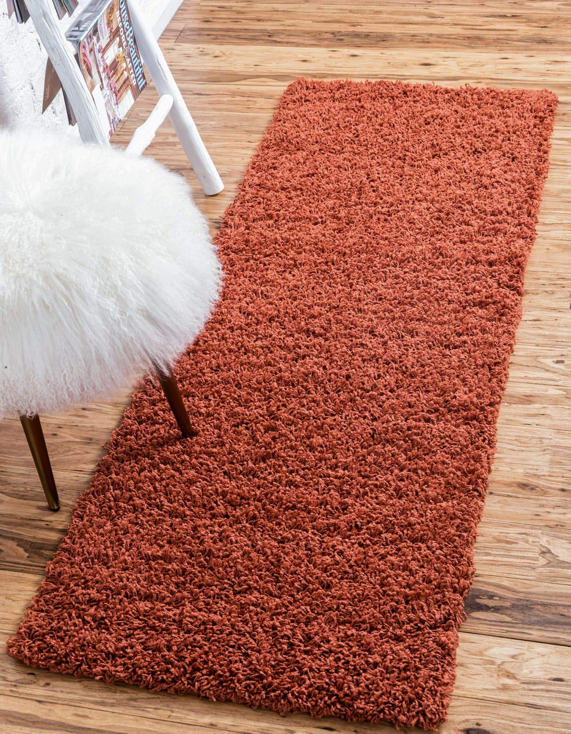 Unique Loom Solid Shag Collection Area Rug (2' 6" x 13' 1" Runner, Terracotta)