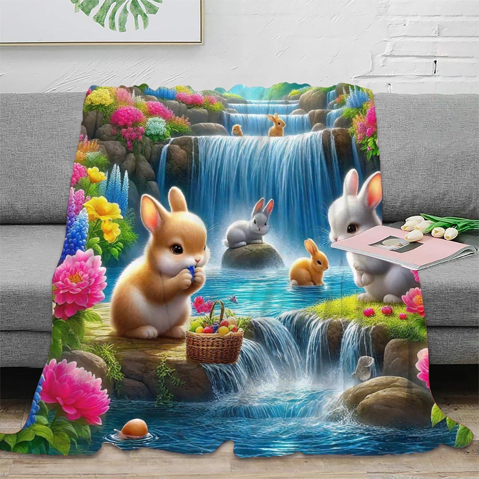 Couverture de lit lapin 3D plaid canapé microfibre chaude voyage 150x200