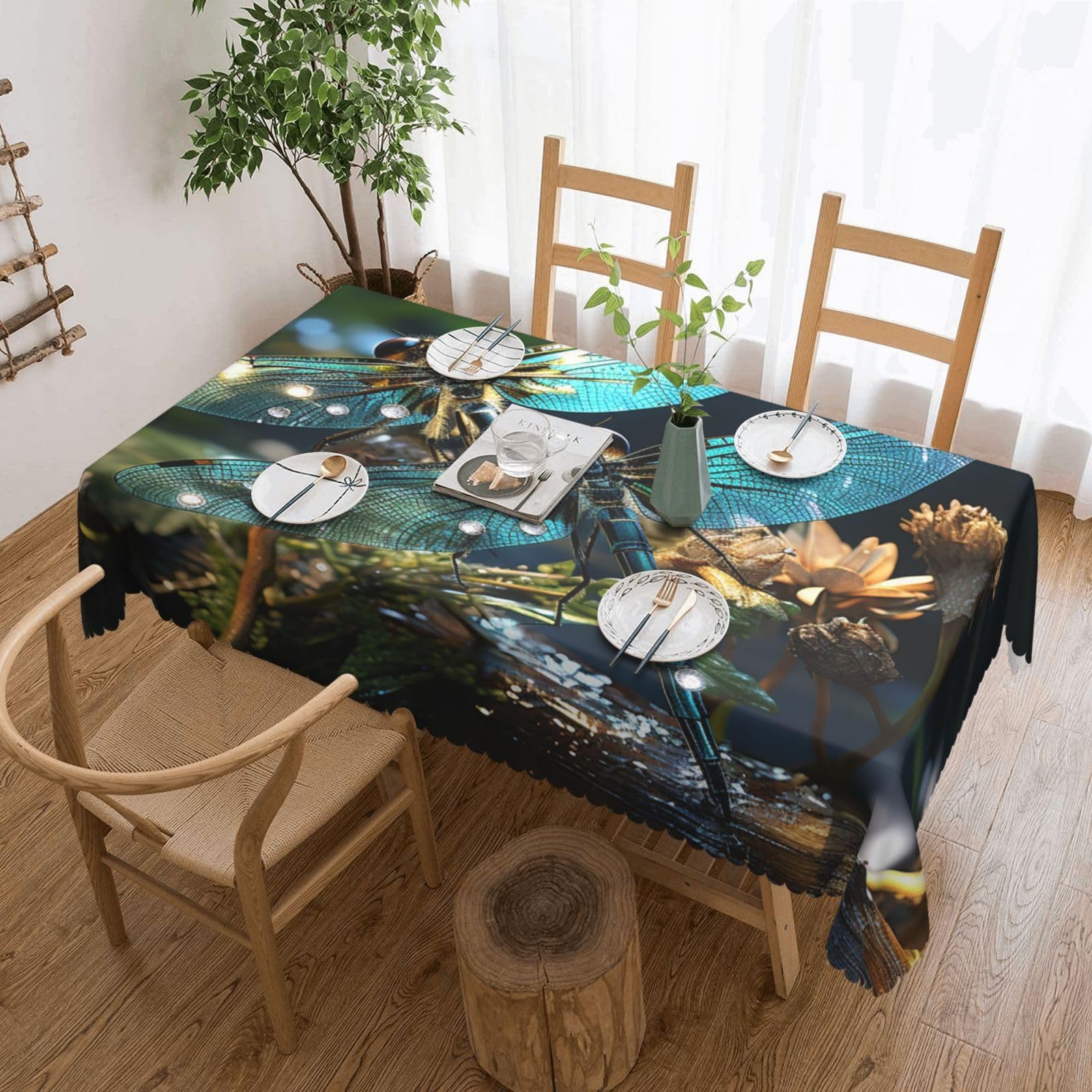 Nappe rectangulaire imperméable libellules 137x183 cm anti-huile lavable