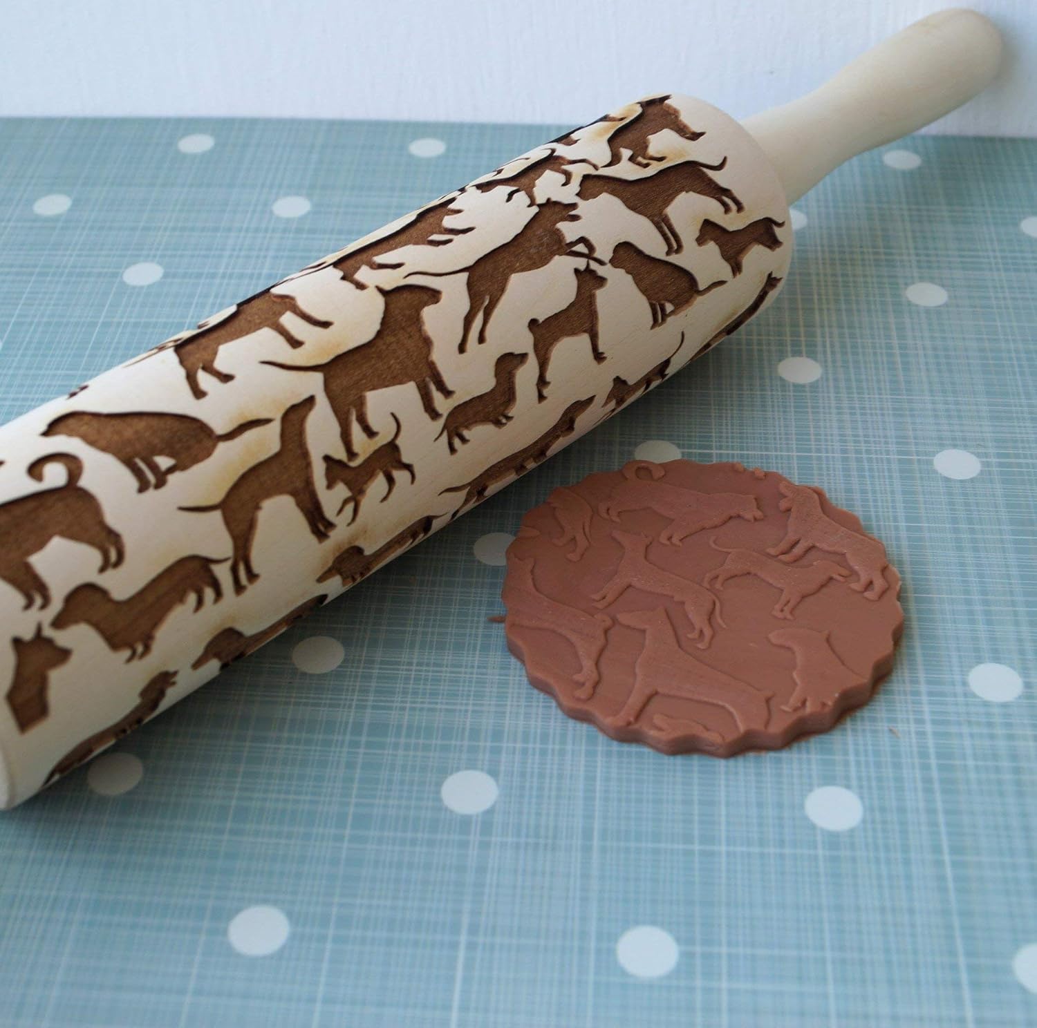 Embossing rolling pin, Dogs design, Cookies decorating wooden rolling pin