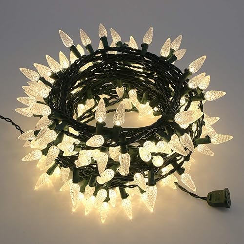 Miniatura 2 de Philips 250 luces LED de Navidad C6 facetadas de color blanco cálido en cable verde con carrete de almacenamiento, certificación UL para uso en