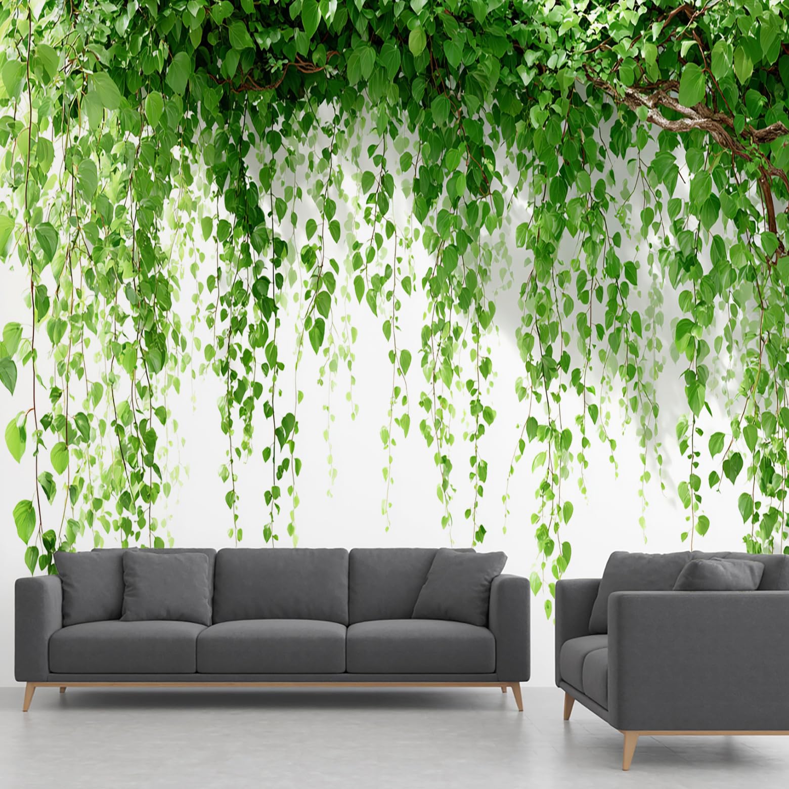 Eucalyptus Leaves Wallpaper, Branches Green Rattan Plant Leaf Panoramic Mural, Wall Paper for Bedroom Living Room Hallway Restaurant Home Decoration – 350x256 cm Wall Mural