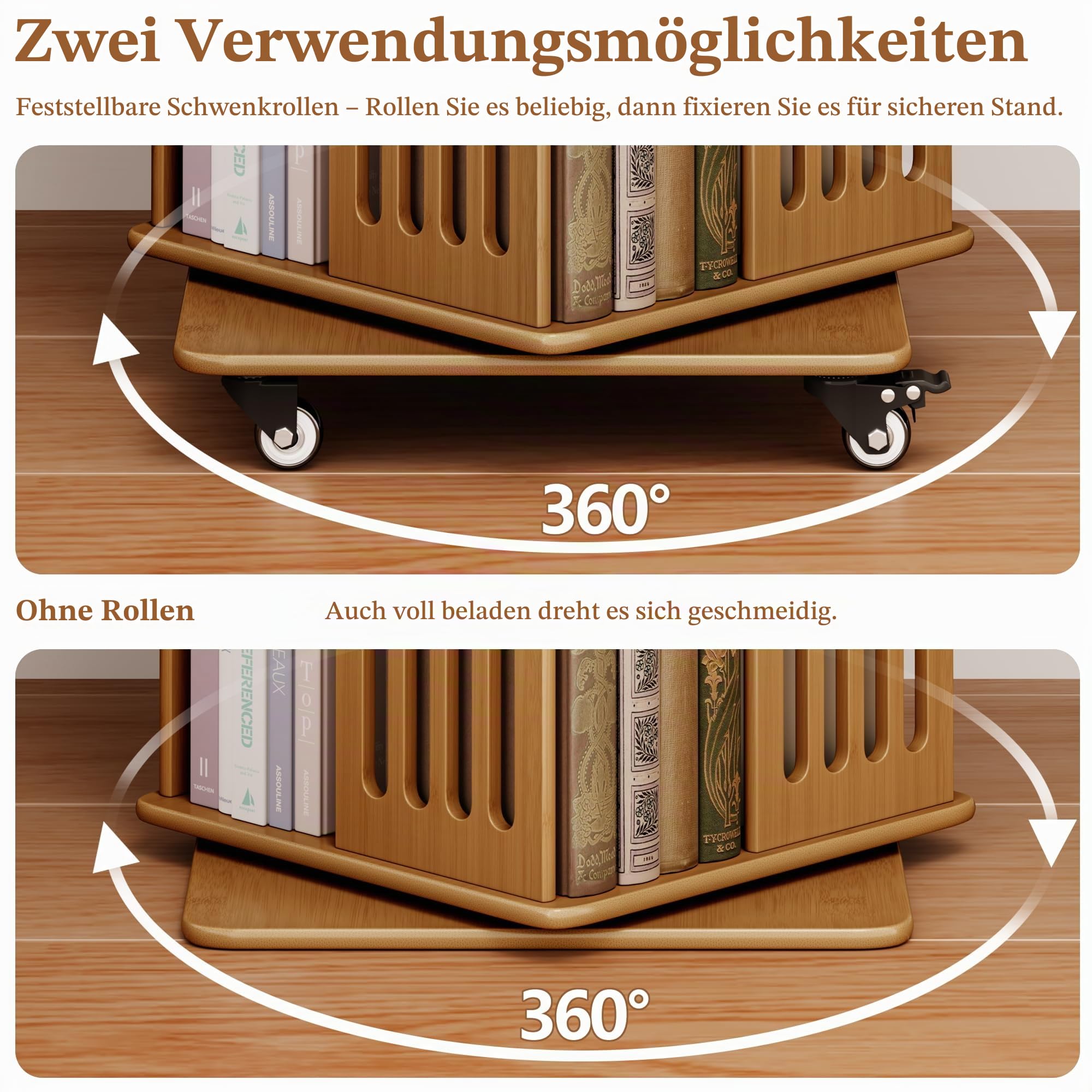 Drehbares Bücherregal aus Holz, Quadratisch, 5-Ebenen