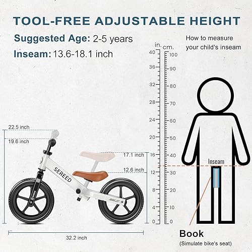 Miniatura 3 de SEREED Bicicleta de equilibrio para niños de 2 a 5 años, sin pedales, ajuste sin herramientas, regalo para niños de 2 a 3 años, placa personalizable