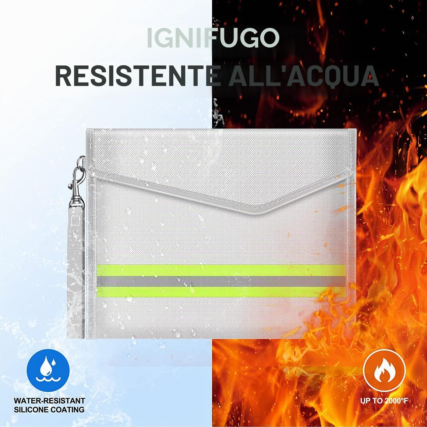 Borsa per documenti ignifuga impermeabile e ignifuga 20 x 14 cm，4 pezzi Sacchetto Antincendio Impermeabile, per documenti, denaro, passaporto, file bancari e contanti