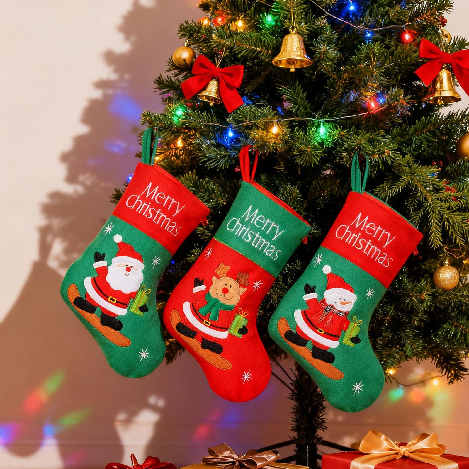 3er Pack Weihnachtsstrümpfe Aus Plüschstrickstoff, Ideal Als Dekoration, Geschenk Oder Zum Aufhängen, Z. B. Am Kamin, Treppenhaus Oder Schlafzimmer, L