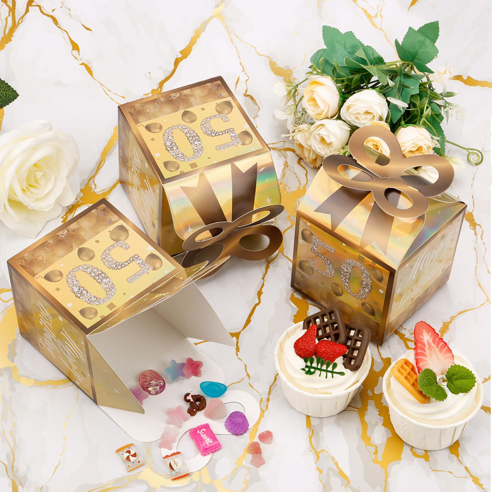 75. Geburtstag Geschenkboxen – 50 Stück In Schwarz-Gold Für Party-Deko