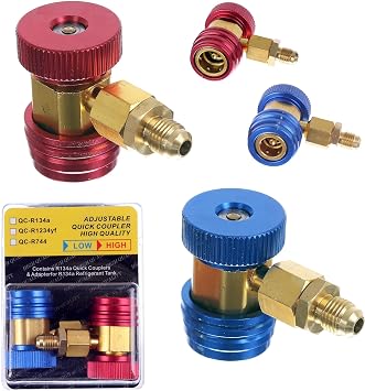 TC TECHNIC - G1119-4 HP + LP Service Quick Couplings for R134A Refrigerant, Set of 2 - Low/Hose Attachments - Quick and Leak-proof Hose Connector - Sturdy Aluminium and Brass Construction