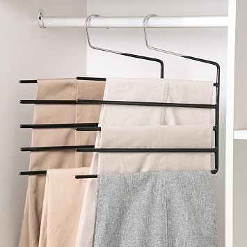 Nature Smile Pants Hangers 3pack, Heavy Duty Multi Layers Space Saving Slack Hangers,Non Slip 5 Tier Open-Ended Pants Hanger Closet Storage Organizer for Garden Flags Trousers Jeans Scarf