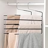 Nature Smile Pants Hangers 3pack, Heavy Duty Multi Layers Space Saving Slack Hangers,Non Slip 5 Tier Open-Ended Pants Hanger Closet Storage Organizer for Garden Flags Trousers Jeans Scarf