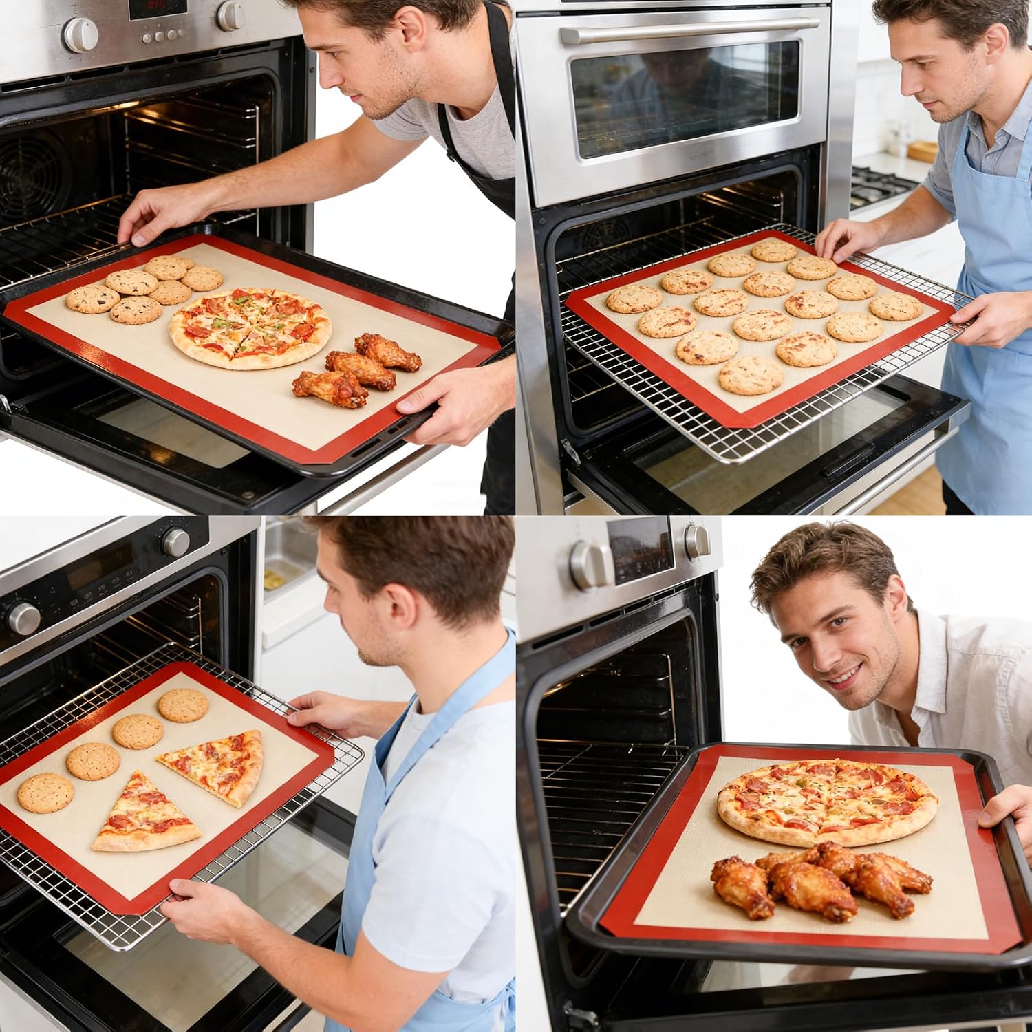 3 PCS Silicone Baking Mat, Reusable Oven Baking Sheet, Red